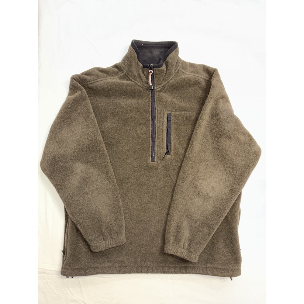 Vintage Eddie Bauer Mens L Fleece Pullover Quarter Zip Olive Outdoor Jacket